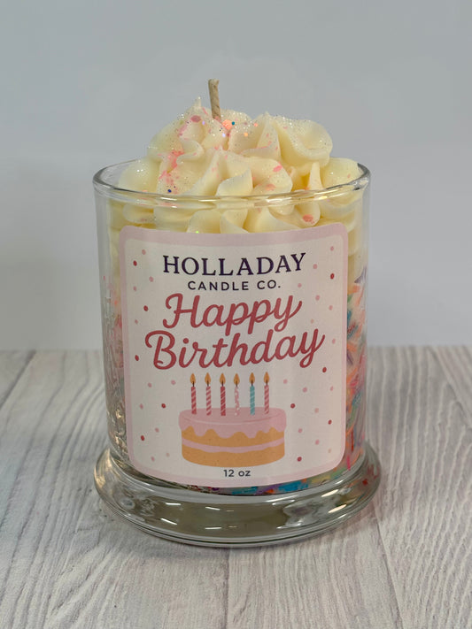 Happy Birthday Candle 12oz Candle 100% Soy Wax Artisan Dessert Candle